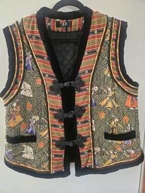 Quilted Japanese Printed Sleeveless Vest 100% Silk Vintage